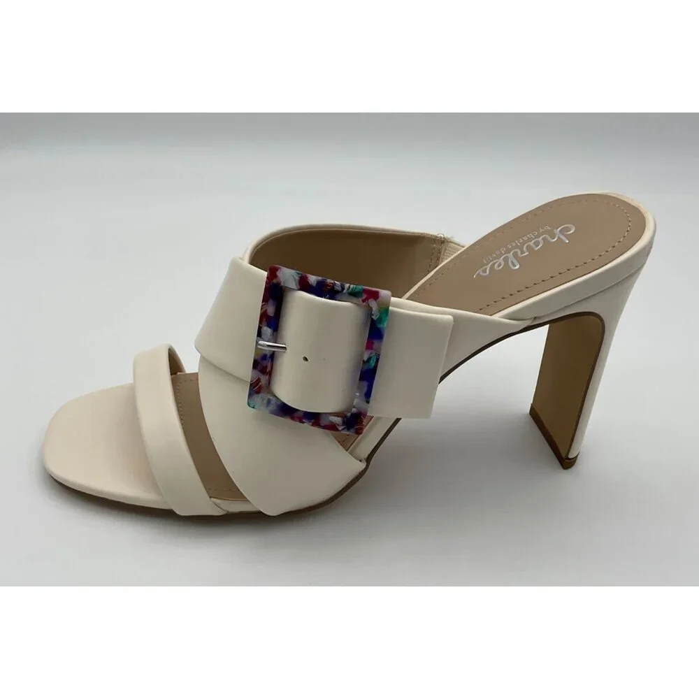 Charles David Gleam Slide Off White Heeled Sandal Colorful Buckle 9.5M NWT - Picture 3 of 11